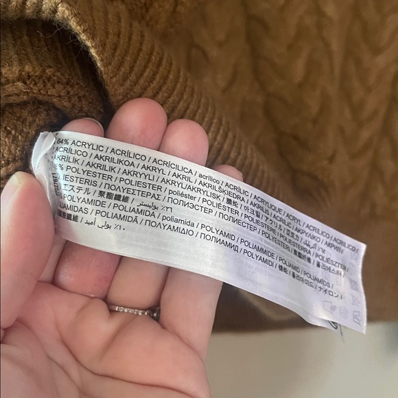 MANGO medium Women's Lapel Collar Braided Sweater MNG caramel brown - Picture 7 of 10